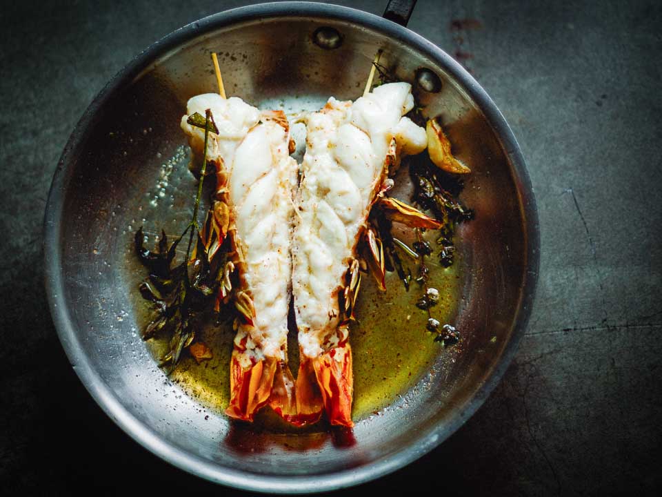 All-Clad Pan with Lobster Tail and Tarragon Butter